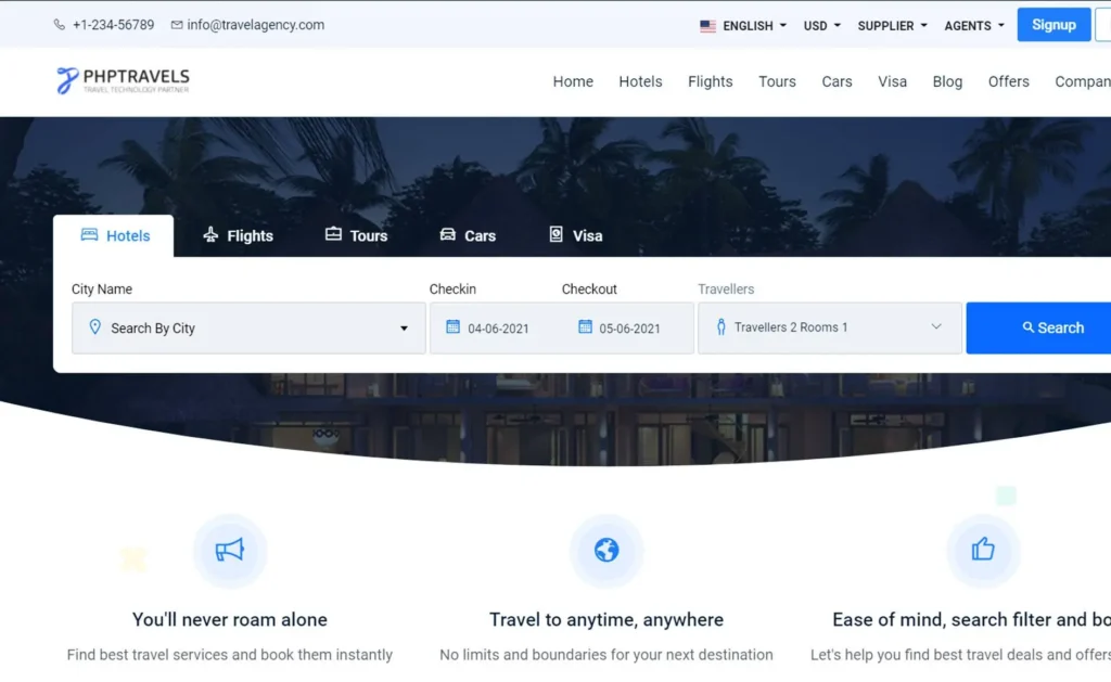 Key components of an online travel agency including booking engine, inventory, and payments.
