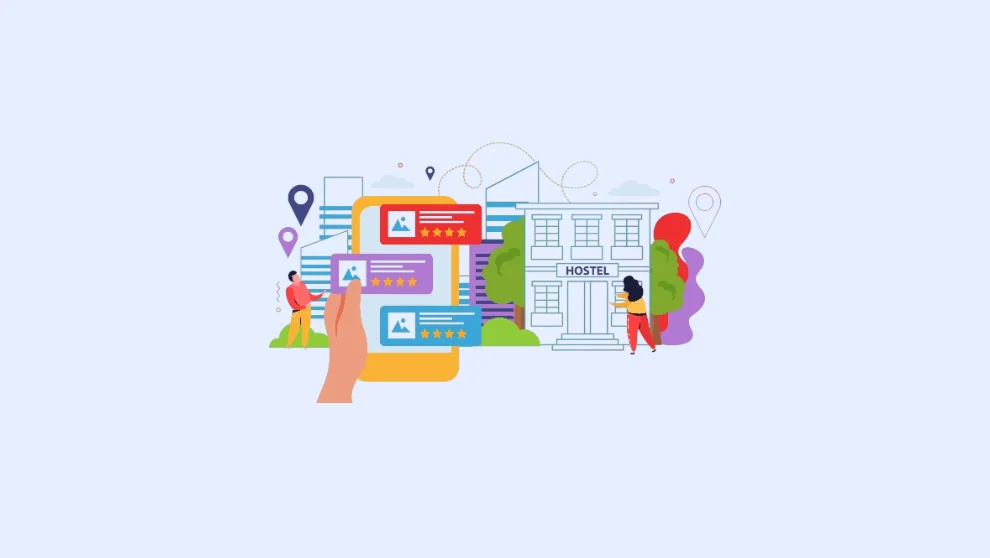 hotel booking on mobile with location markers and ratings