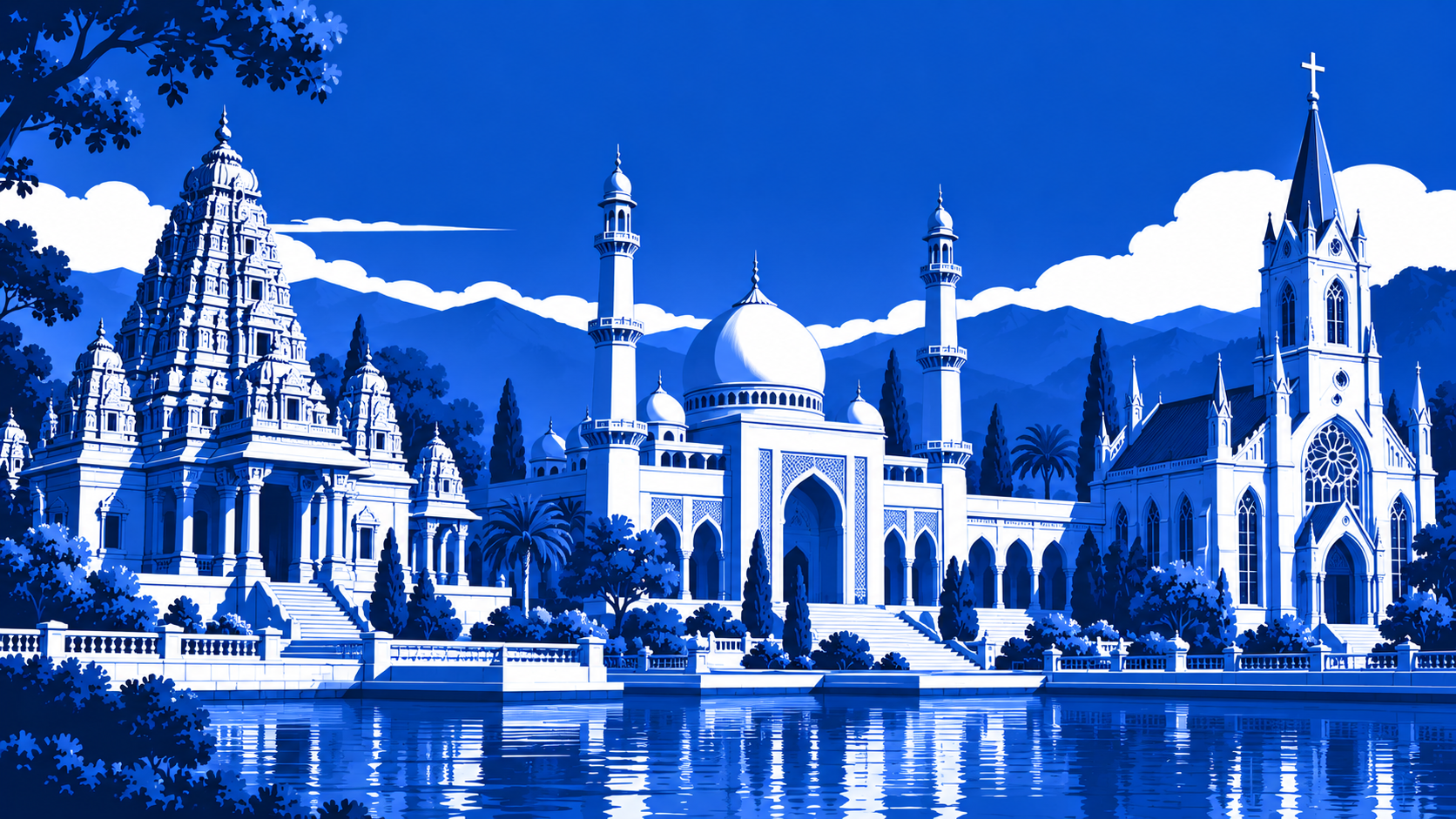 Respectful silhouette skyline of religious and spiritual tourist attractions