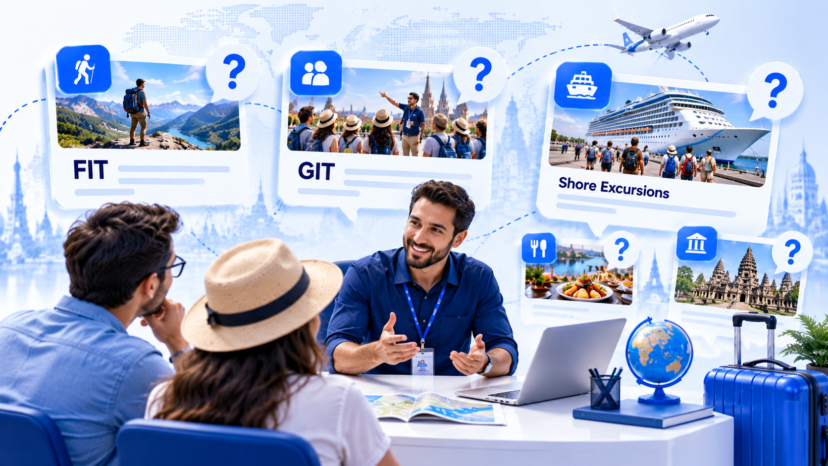 FAQ help desk illustration for types of tours questions